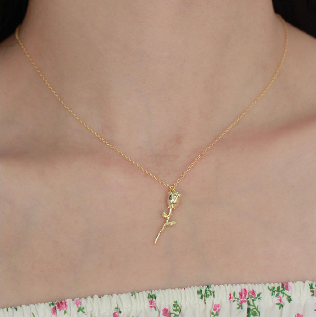 Enchanted Stemmed Rose Pendant Necklace